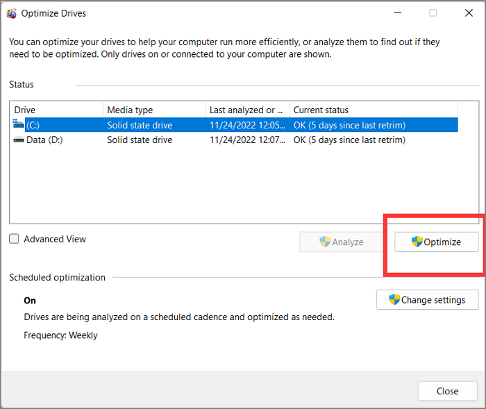 최적화를 선택하세요