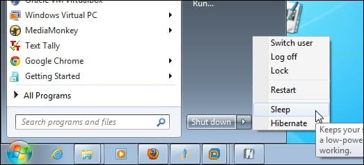Windows 7의 절전 및 최대 절전 모드 옵션