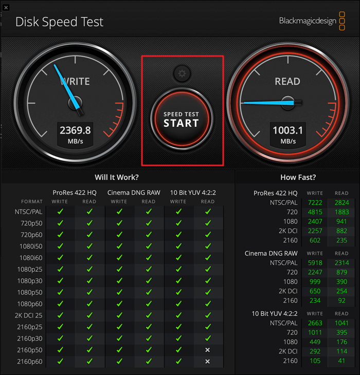 Mac에서 Blackmagic으로 SSD 속도 테스트