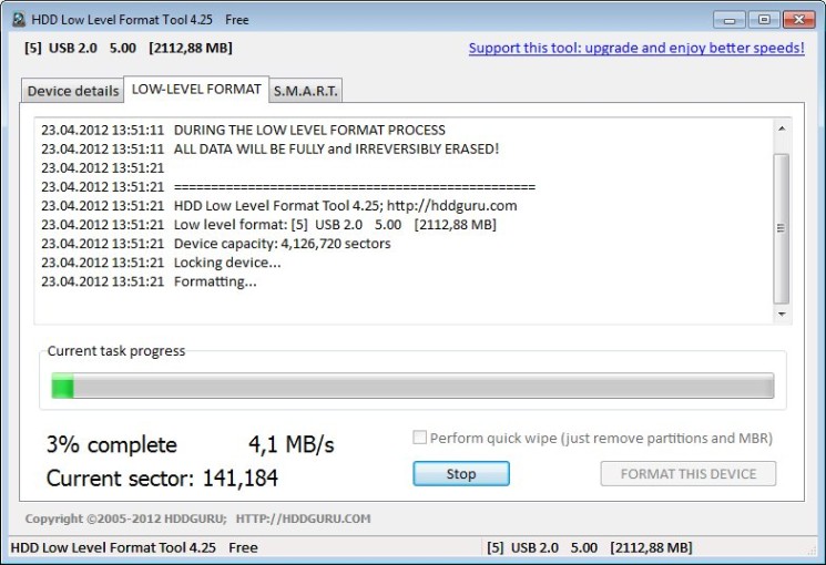 HDDGURU의 HDD 로우 레벨 포맷 도구를 사용한 로우 레벨 포맷 하드 드라이브