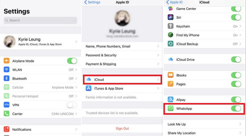 icloud에 iphone-whatsapp- 백업