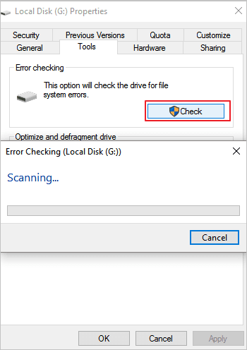 USB/SD 카드에서 RAW 오류를 일으키는 디스크 오류를 확인하고 복구합니다.