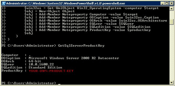 PowerShell에서 SQL Server 제품 키 찾기