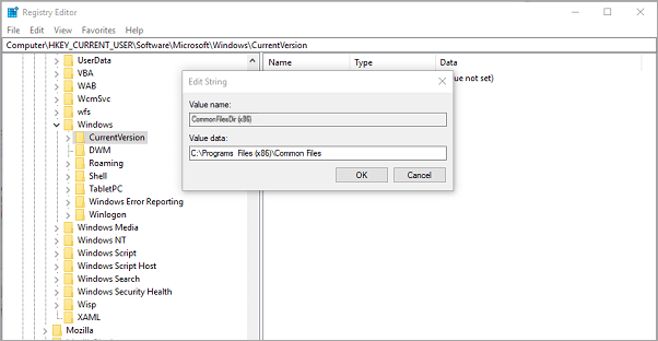 레지스트리 편집기를 통한 전송