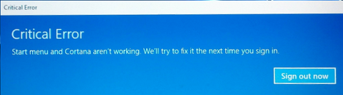 Windows 10 심각한 오류 cortana