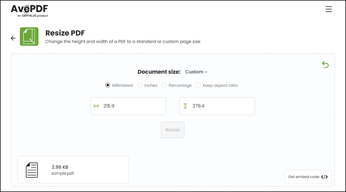 AvePDF 온라인 페이지 크기 조정