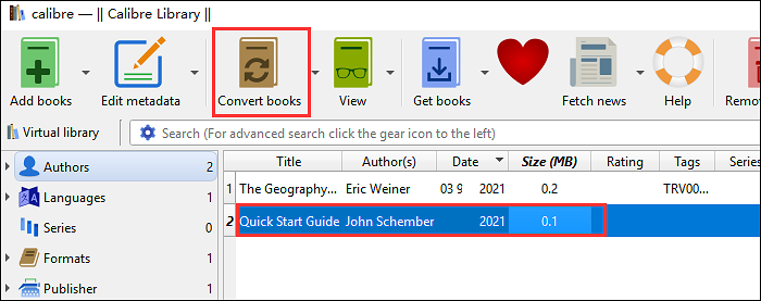 구경에서 변환된 eBook을 선택하십시오