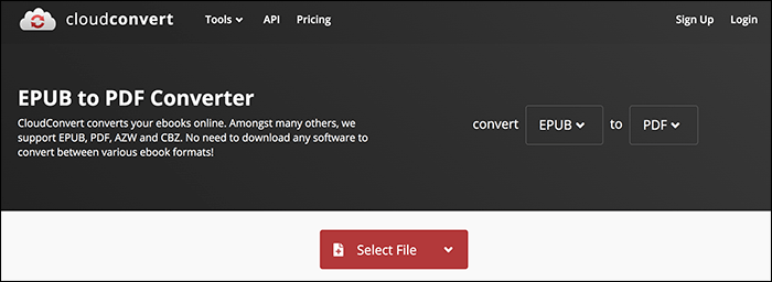 cloudconvert 온라인 epub에서 pdf 변환기로