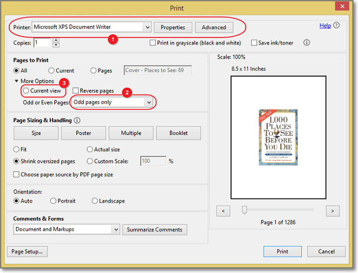 PDF에서 홀수 또는 짝수 페이지 인쇄