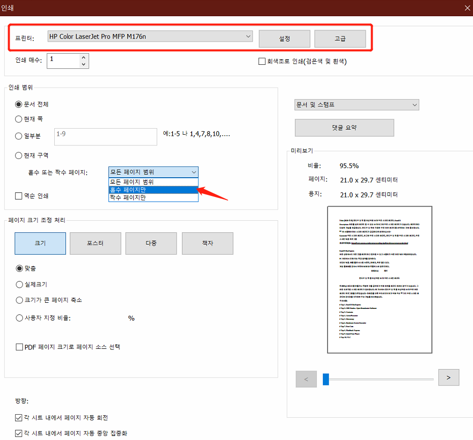 인쇄 옵션 설정