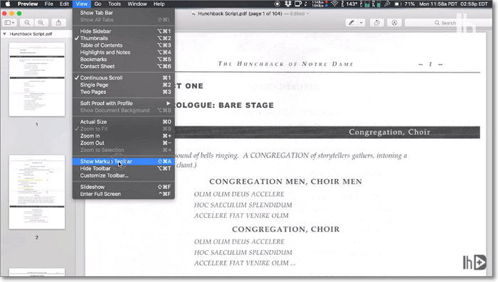미리보기에 마크업 도구 모음 표시