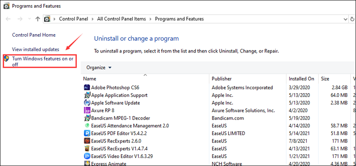 Windows 기능 켜기 또는 끄기