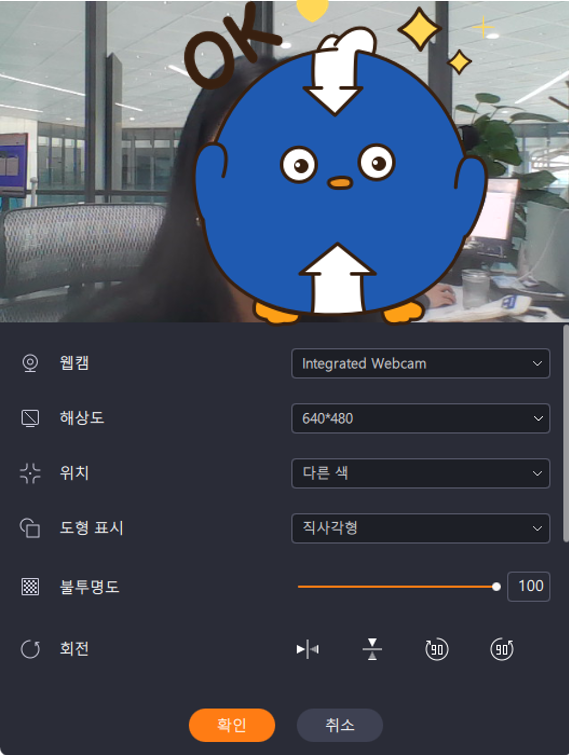 웹캠 설정 조정