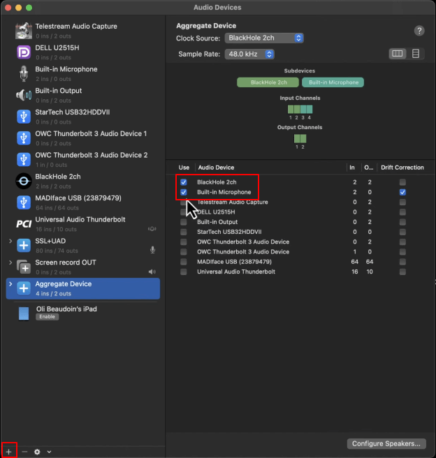 맥에서 집계 장치 생성