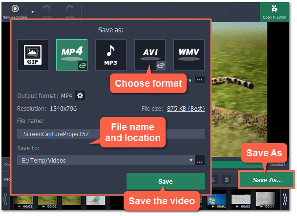 movavi-컴퓨터에 저장 시작 기록