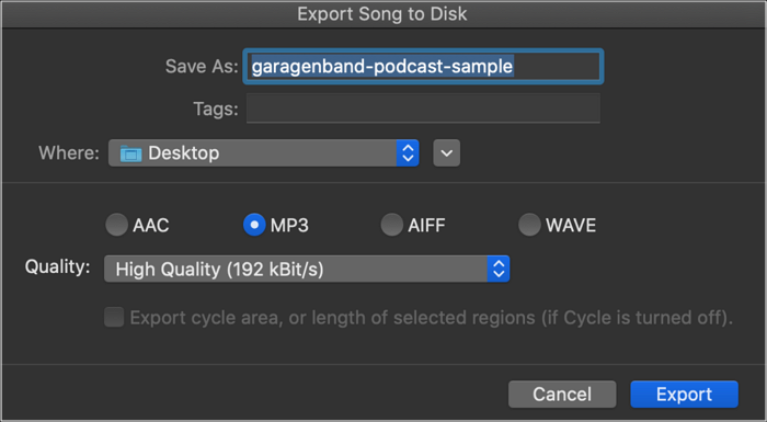 Garageband에서 녹음 내보내기