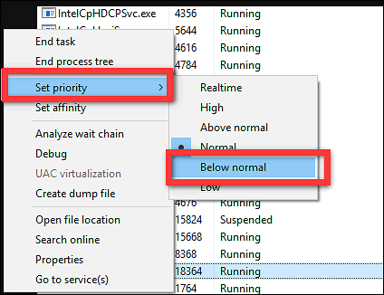 프로세스 우선순위 변경