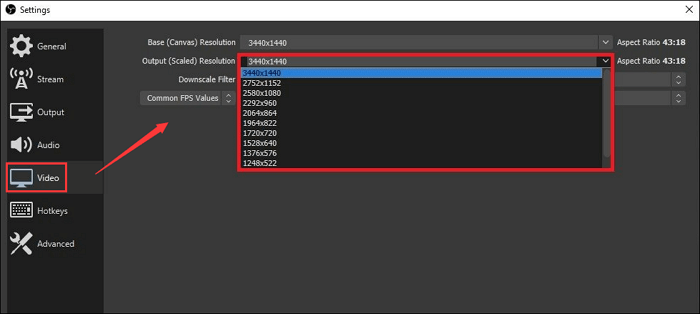 OBS 출력 해상도 변경