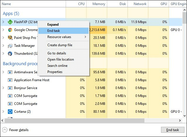 추가 작업 종료