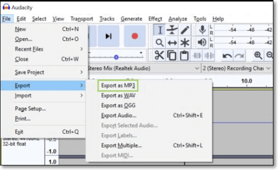 audacity녹음 된 오디오 파일 저장