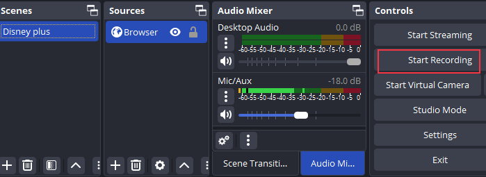 OBS로 디즈니 녹화 시작