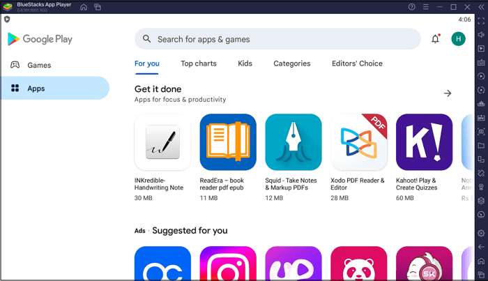블루스택에서 앱 검색