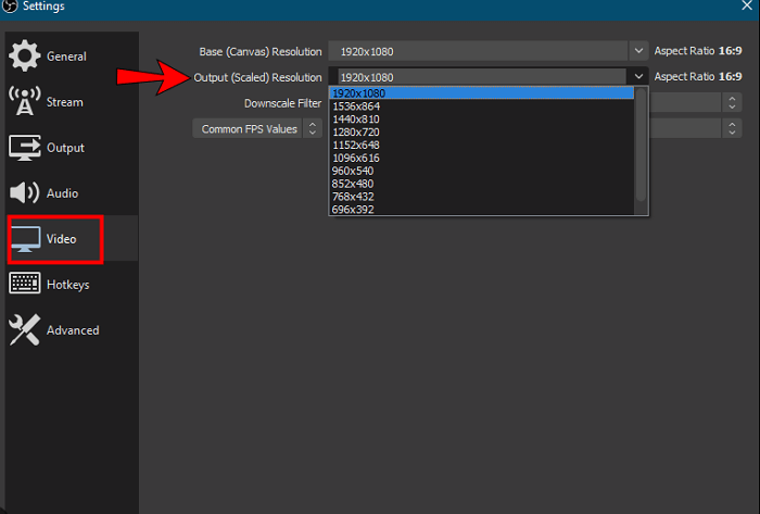 비디오 해상도 변경