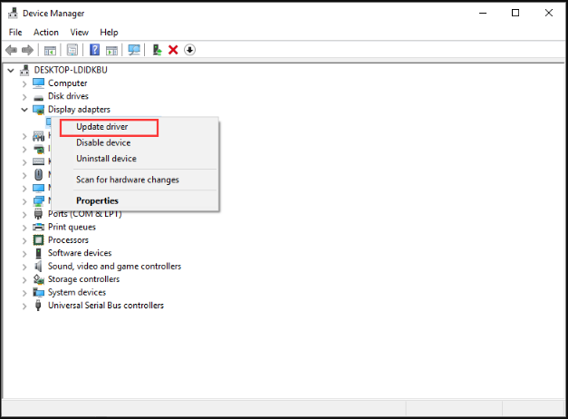 드라이버 업데이트 옵션을 선택하십시오