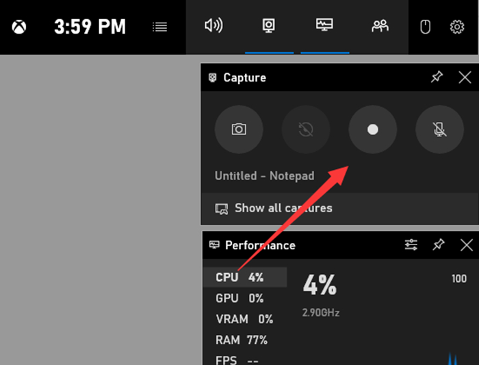 Xbox 게임 바 기록 화면